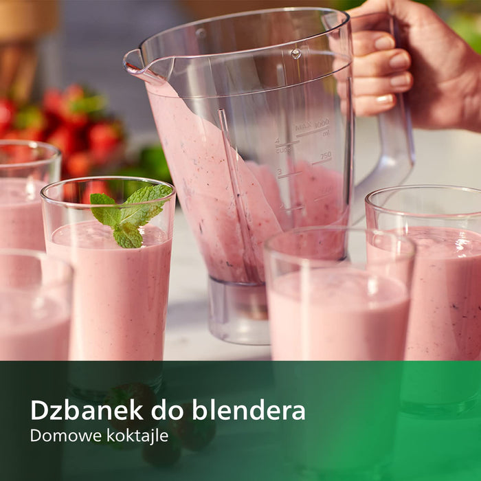 Philips Kompaktowy robot kuchenny oraz blender - 800 W, 29 funkcji, Pojemnik 2,1 l, Technologia PowerChop, Ostrze ze stali szlachetnej (HR7510/10)