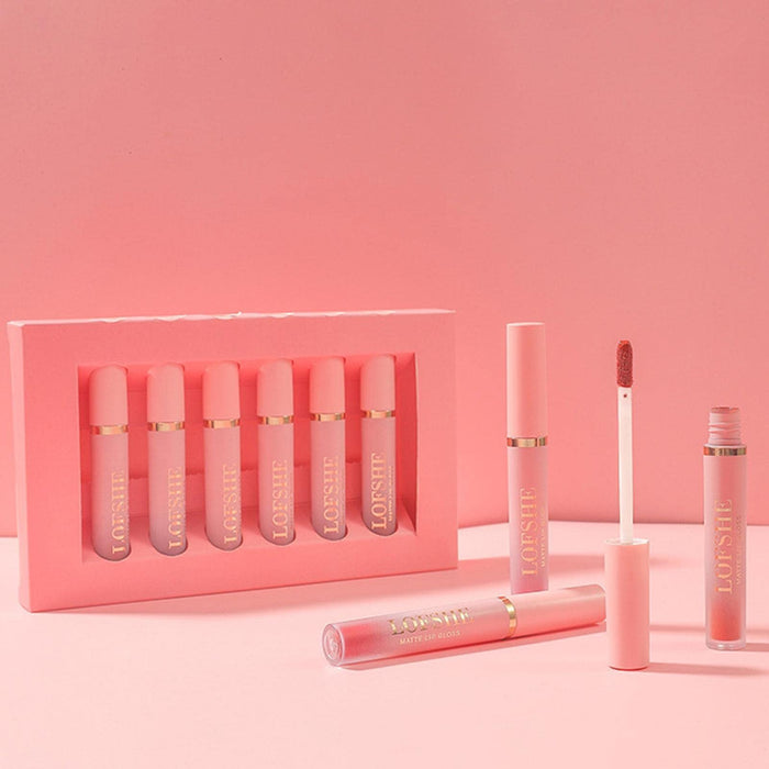 HJKJ Zestaw pomadek do ust, 6 kolorów, długo utrzymujący się zestaw błyszczyków do ust – wodoodporny makijaż ust, nawilżający, nieprzywierający zestaw do ust, zestaw upominkowy dla kobiet