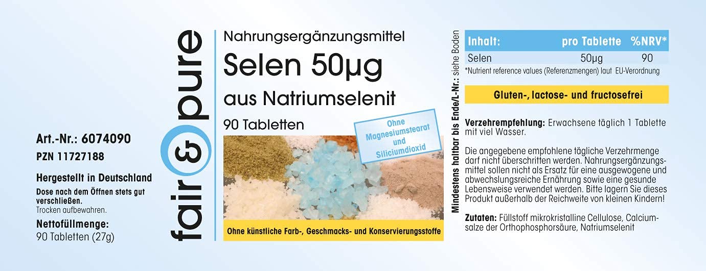 Selen 50μg tabletki z selenianu sodu - wegańskie - bez drożdży - bez stearynianu magnezu - 90 tabletek selenu