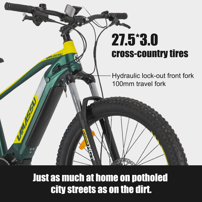 HILAND Lamassu E-Bike Hardtail rower górski 27,5 cala, dla kobiet i mężczyzn, 1S MTB BAFANG M600, silnik środkowy, akumulator 14 Ah, Shimano Deore XT 10 biegów