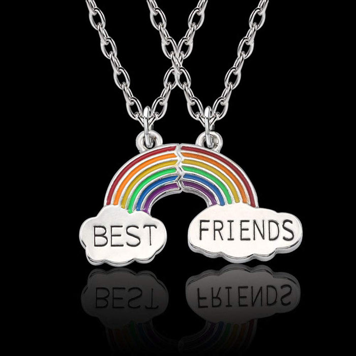 CYWQ Naszyjnik z napisem "Best Friends" tęcza przyjaźń naszyjnik 2 chmury łączenie naszyjnik damska moda biżuteria naszyjnik