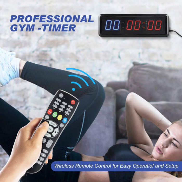 Kacsoo Wielofunkcyjny timer fitness LED Gym Timer stoper z pilotem zdalnego sterowania, zegar odliczający/up w Mints Secs, do treningu w studiu fitness w domu, w zestawie uchwyty ścienne