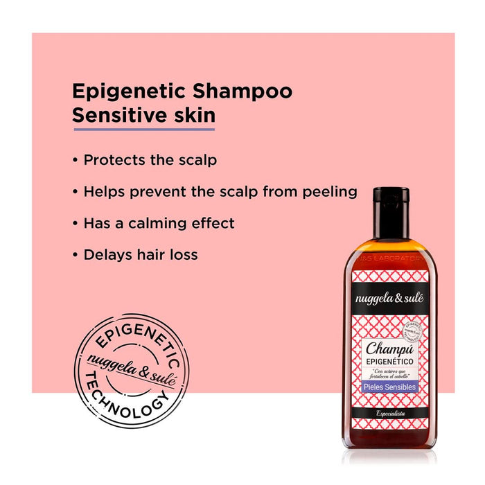 Nuggela & Sulé epigenetyczny szampon do skóry wrażliwej 250 ml / 8,45 fl.oz. szampon dla ekspertów uspokaja, poprawia i nawilża skórę głowy. Pobudza wzrost włosów