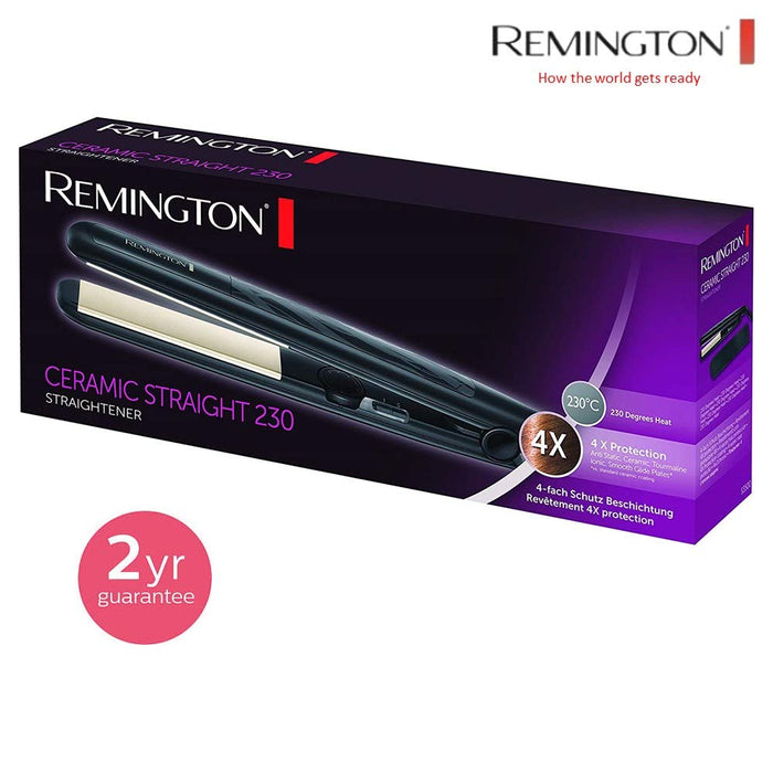 Remington prostownica do włosów z jonizacją, powłoka ceramiczno-turmalinowa, 4x ochrona włosów, zakres temp. 150-230°C, obrotowy przewód 1.8m, etui, moc 40W, czarna, Ceramic Slim S3500