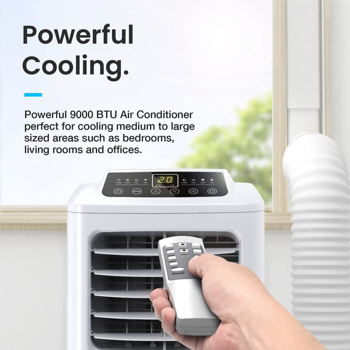 Pro Breeze Klimatyzator Przenośny Pokojowy Domowy z Wężem i Pilotem Zdalnego Sterowania (pomieszczenie do 60m2), 4w1- A/C Osuszacz Powietrza Wentylator Powietrza, 2 Poziomy Prędkości, Tryb Nocy 24h Timer, Wyświetlacz LED, z Zestawem Uszczelniającym do Oki