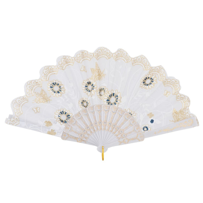 Aexit Lady Plastikowa ramka Butterfly Flowers Print Hand Folding Cooling Fan White(Dame Cadre plastique Fleurs Papillon Imprimer Pliage main blanc Ventilateur refroidissement