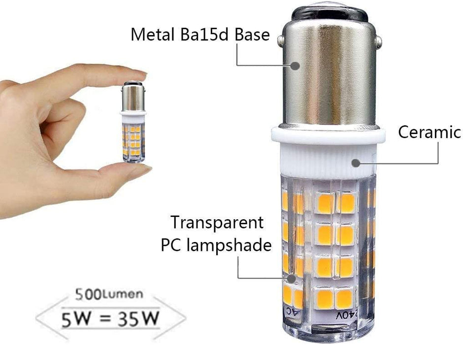 Ba15d żarówka LED do maszyny do szycia żarówka bagnetowa, AC220-240 V, ciepła biel, 3000 K, zamiennik halogenu 35 W, do maszyny do szycia (2 sztuki)
