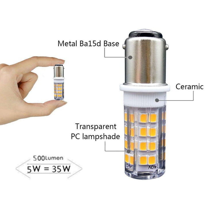 Ba15d żarówka LED do maszyny do szycia żarówka bagnetowa, AC220-240 V, ciepła biel, 3000 K, zamiennik halogenu 35 W, do maszyny do szycia (2 sztuki)