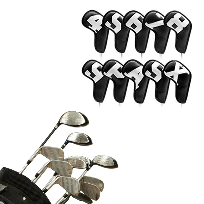 Pokrowce na głowę kijów golfowych - Liczba gradientów Golf Iron Head Covers | Zestaw pokrowców na główkę do golfa Żelazna, czarna, biała skóra PU 10 sztuk, liczba gradientów Pokrowce na Huixinxue