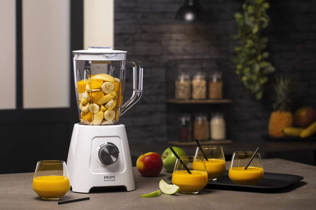 Krups KB4201 Blendforce mikser stojący | 600 W | pojemnik z tworzywa sztucznego 2 noże | 2 prędkości + funkcja pulsacyjna | funkcja Ice Crush | technologia "Smart-Lock" | kolor biały