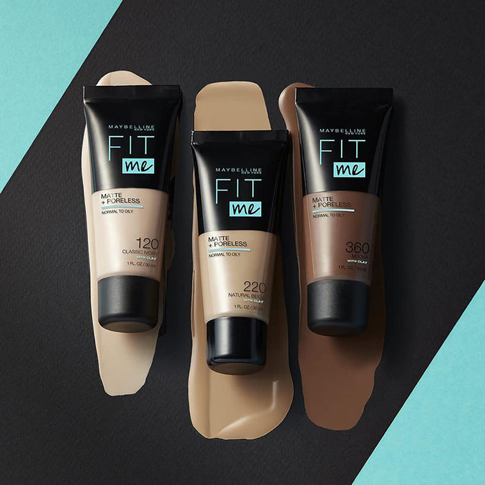 Maybelline New York Fit Me Matte+Poreless matujący podkład dla skóry mieszanej i tłustej, fluid z glinką kosmetyczną, naturalny mat bez świecenia, 102 Fair Ivory, 30 ml