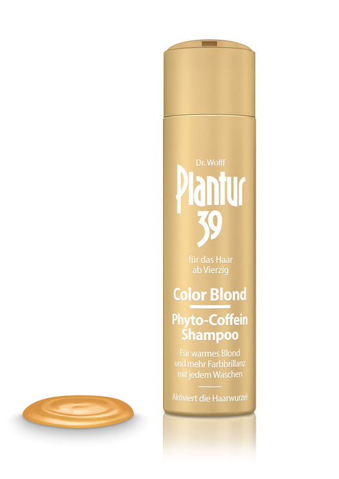 Plantur 39 Color Blond szampon fito-kofeinowy – odświeżający kolor szampon do włosów dla kobiet aktywujący cebulki włosów – do włosów rozjaśnianych i blond – 1 x 250 ml