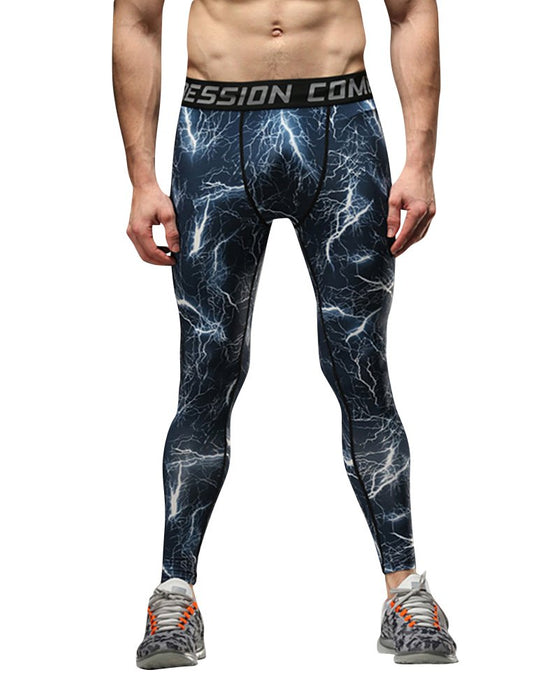 MISSMAO Męskie rajstopy kompresyjne bieganie siłownia legginsy długi spód spodnie termiczne sport trening z wzorem błyskawicy