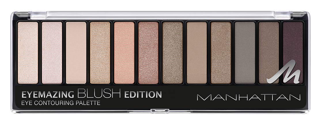 Manhattan Eyemazing Eye Contouring Paleta cieni do powiek – 12 kolorów w jednej palecie, od białego do taupe, z brokatem i matowym, kolor 002 Blush Edition – 1 x 14,6 g
