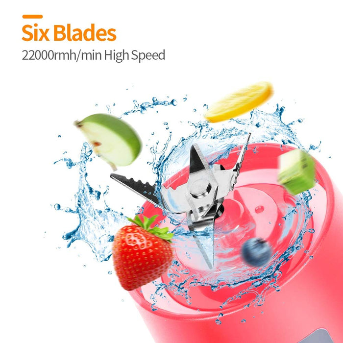 Ksera Przenośny blender, kubek do sokowirówki do smoothie, osobisty mini blender do smoothie, wstrząsów – sześć ostrzy, ładowana przez USB, ręczna sokowirówka do owoców (różowa)