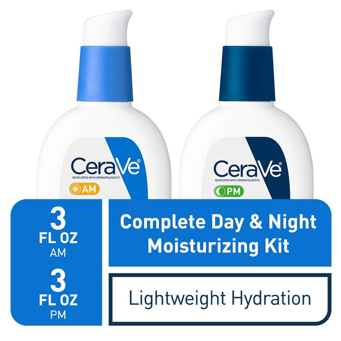 CeraVe Zestaw do pielęgnacji skóry na dzień i noc | zawiera krem nawilżający do twarzy CeraVe AM z filtrem SPF 30 i krem nawilżający do twarzy CeraVe PM | Bez zapachu