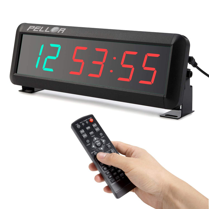 PELLOR Fitness Timer, Gym Timer, 6-cyfrowy zegar interwałowy LED, format czasu 12/24 godzin, stoper, zegar gimnastyczny z pilotem zdalnego sterowania (regulacja głośności)