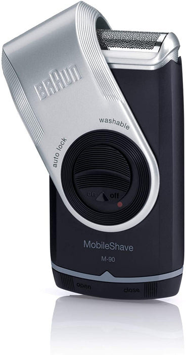 Braun PocketGo mobilna golarka podróżna do golarki, w podróży, w pełni zmywalna, M90, czarna/srebrna