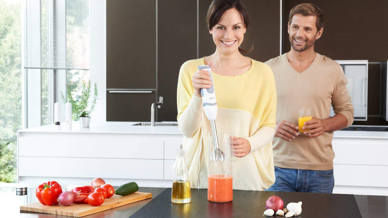 Braun blender ręczny MQ 5245WH blender ręczny – MultiQuick 5 Vario blender ze stopką miksującą ze stali nierdzewnej, 1000 W, w zestawie 4-częściowy zestaw akcesoriów, biały/szary
