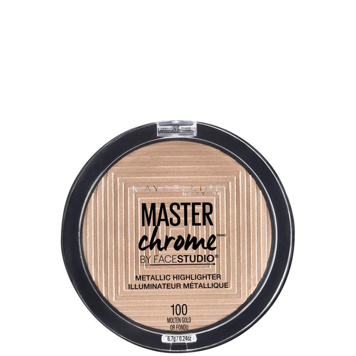 Maybelline New York Master Chrome Metaliczny rozświetlacz do twarzy naturalny efekt, kompaktowe opakowanie, 100 Molten Gold, 8g