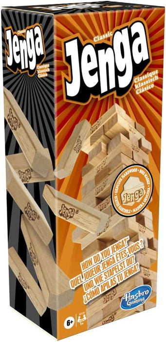 Klasyczna gra Jenga z oryginalnymi drewnianymi klockami dla dzieci w wieku od 6 lat, dla 1 lub więcej graczy