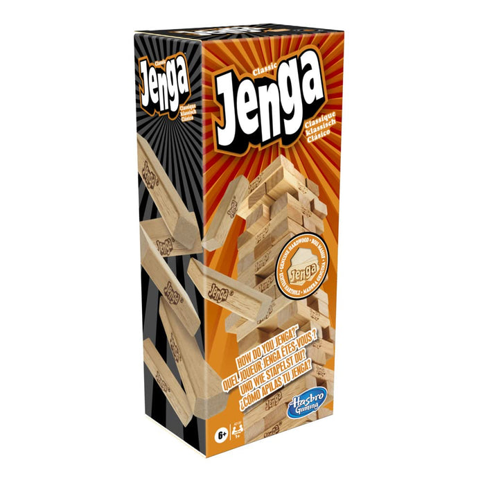 Klasyczna gra Jenga z oryginalnymi drewnianymi klockami dla dzieci w wieku od 6 lat, dla 1 lub więcej graczy