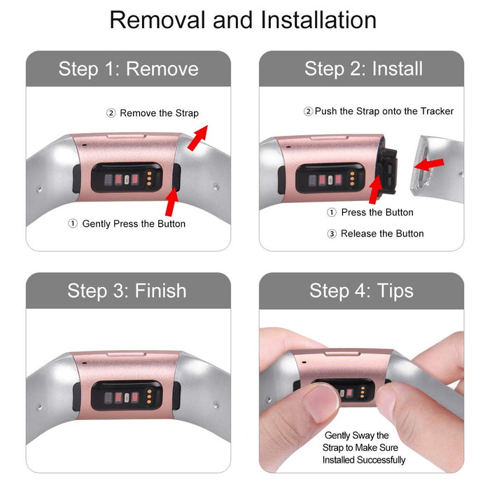 RIOROO Pasek kompatybilny z Fitbit Charge 3 / Charge 4 pasek dla kobiet i mężczyzn, oddychający, sportowy, silikonowy zamiennik opaski (bez trackera), S/L