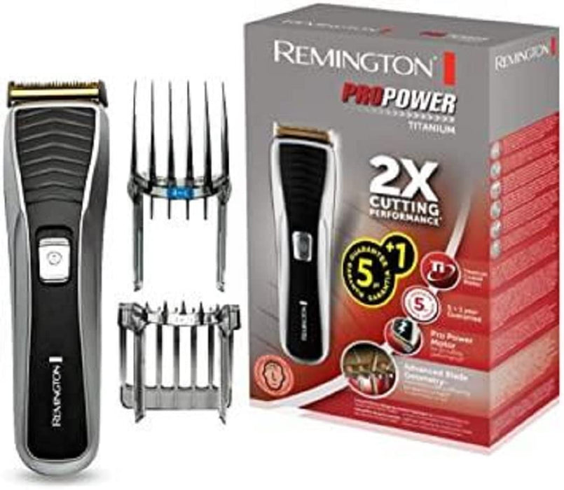 Remington maszynka do włosów, strzyżarka, powłoka tytanowa, dł. 1-44mm, regulowane grzebienie, ostrza z bezpieczną końcówką, olejek + szczoteczka, bezprzewodowa, czarna, Pro Power Precision HC7130