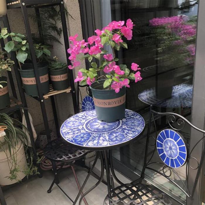 XIAOLIN Retro Mozaika Okrągły Stół - Odkryty Płytki Ceramiczne Akcent Stół Patio Ogród Meble Balkonowe - Niebieski I Biały 22.8x29.5 Cal