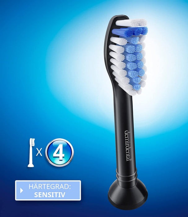 Demirdental Sensitive 4 końcówki pasujące do szczoteczek Philips Sonicare ProResults, miękkie głowice do wrażliwych zębów, czarne, HX6054b