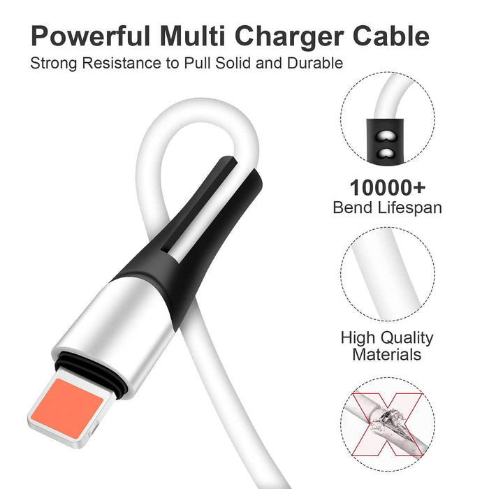 SDBAUX 3 A/1,2 m kabel do ładowania USB, 6 w 1 telefon USB A/USB-C na 2 iP/Micro USB/typ C, złącze do szybkiego ładowania, kompatybilny z tabletami, Samsung Galaxy S21 S20 S10, Google Pixel 4XL, LG V35, PS. 4