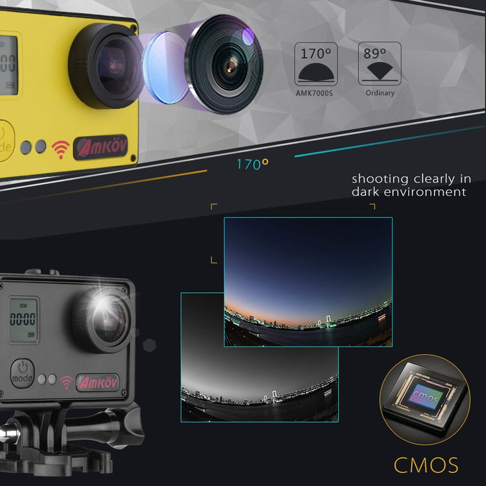 AMKOW AMK7000S 2.0" LCD kamera sportowa Wifi 4K (4096 * 2160) 10 kl./s 1080P 60fps Full HD 20MP wodoodporna 40 m 170° szeroki kąt z pilotem zdalnego sterowania