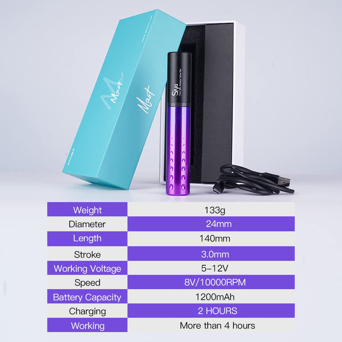 Mast Obrotowy Długopis do Tatuażu Wyświetlacz LED Bezprzewodowa Bateria do Tatuażu Maszyna do Makijażu Permanentnego dla Artysty Tatuażu,Purple