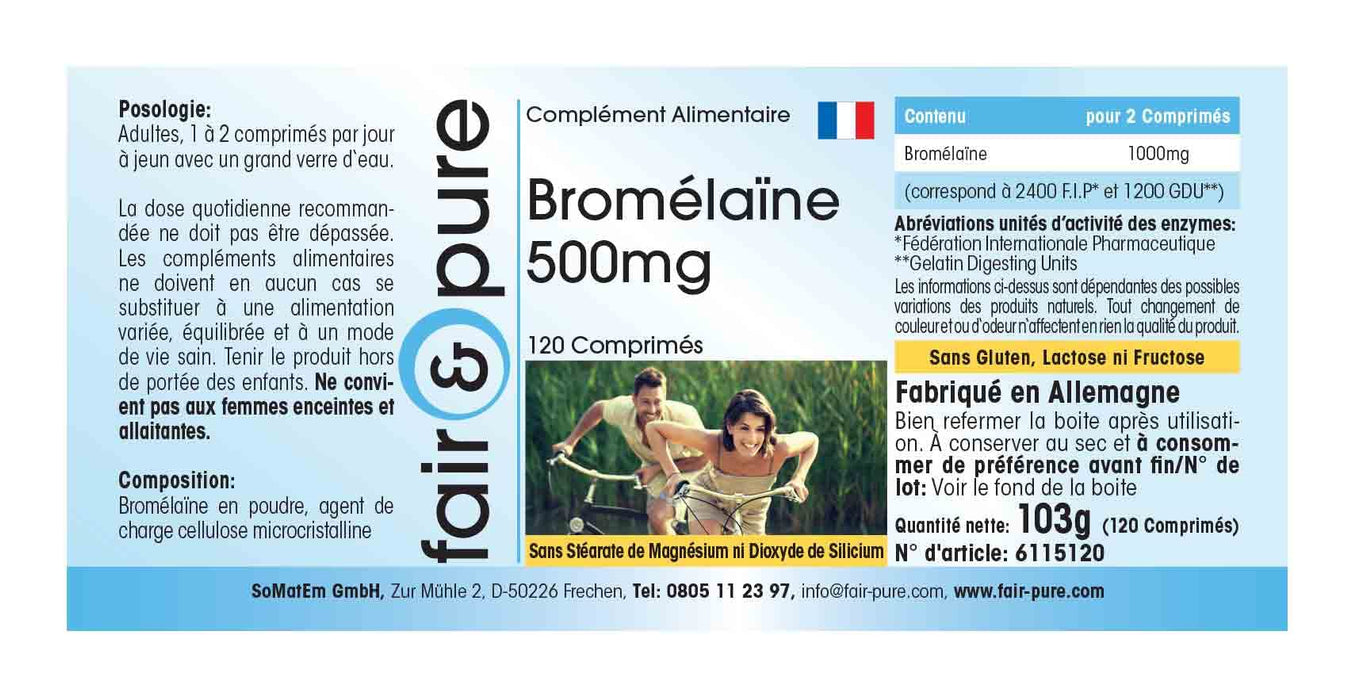 Bromelaina 500mg - wysoka dawka enzymu ananasowego - 1200 F.I.P. na tabletkę - nie zawiera stearynianu magnezu - 120 tabletek bromelainy