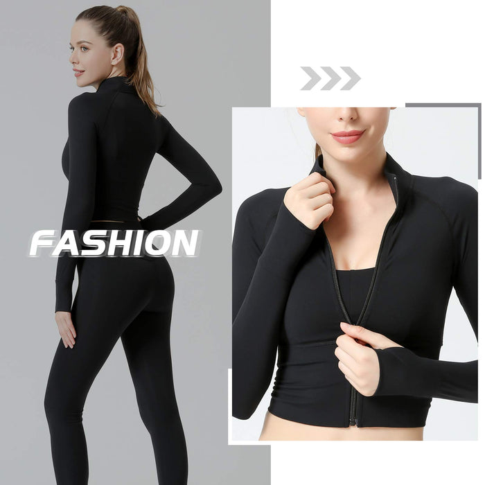 FEOYA damska kurtka sportowa z długim rękawem bluzka damska z wysokim rękawem slim slim kurtka do jogi pilates oddychająca S-XL