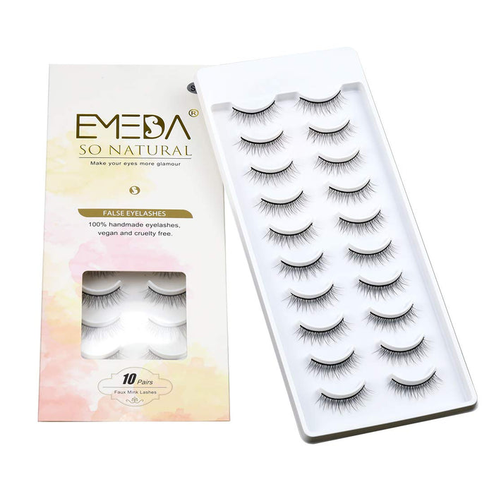 EMEDA Naturalne rzęsy 10 par, rzęsy typu cateye, długie i puszyste sztuczne rzęsy, naturalny wygląd sztucznych rzęs do makijażu, rzęsy wisielcze (SA3)