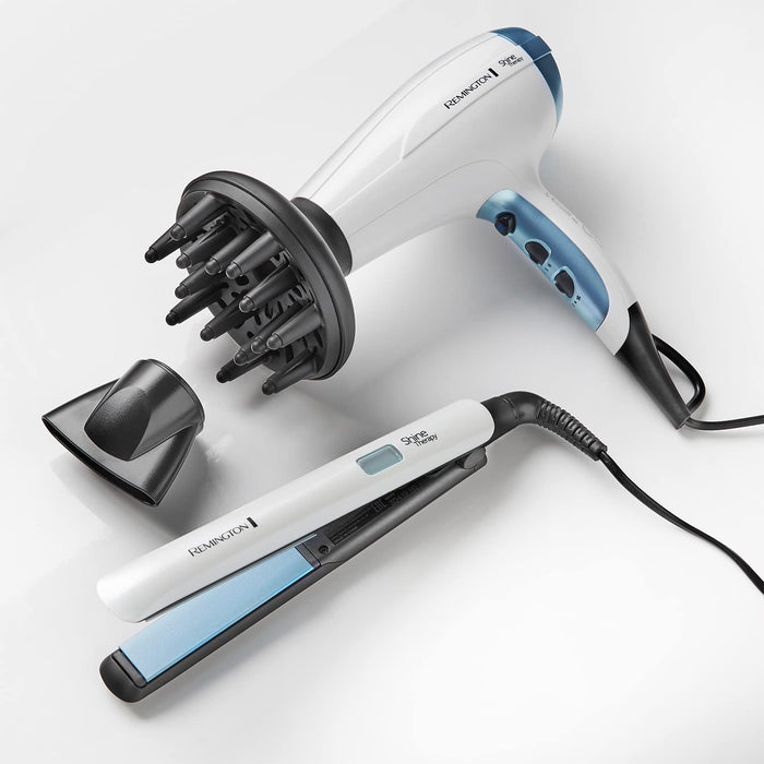 Remington prostownica do włosów, wysokiej jakości powłoka ceramiczna wzbogacona mikroskładnikami dla większego połysku, wyświetlacz LCD, 150-230°C, Shine Therapy S8500