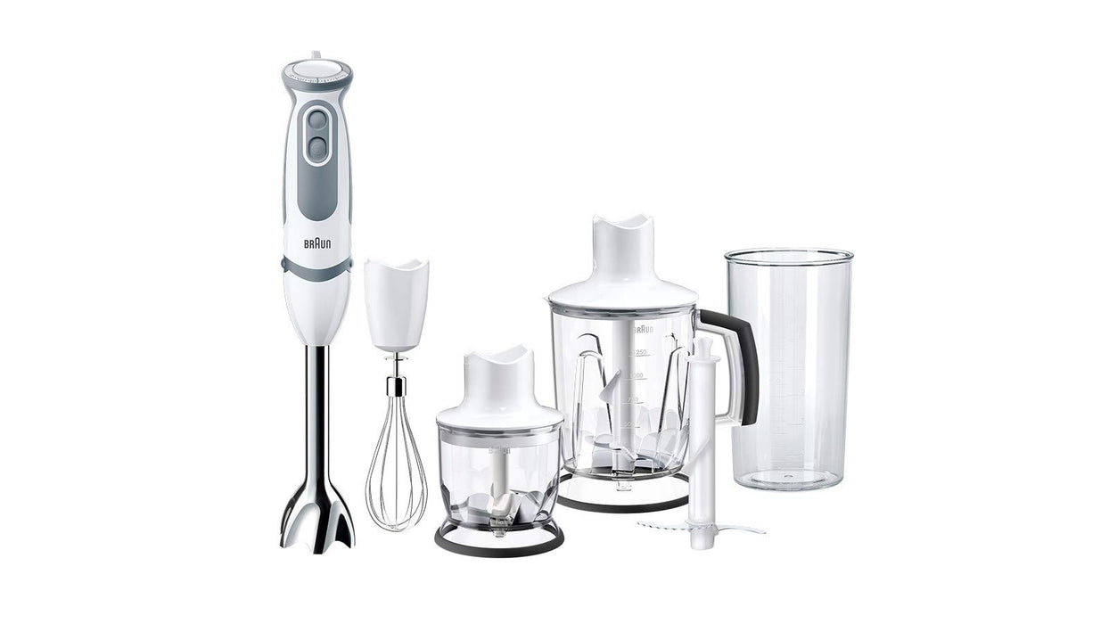 Braun blender ręczny MQ 5245WH blender ręczny – MultiQuick 5 Vario blender ze stopką miksującą ze stali nierdzewnej, 1000 W, w zestawie 4-częściowy zestaw akcesoriów, biały/szary
