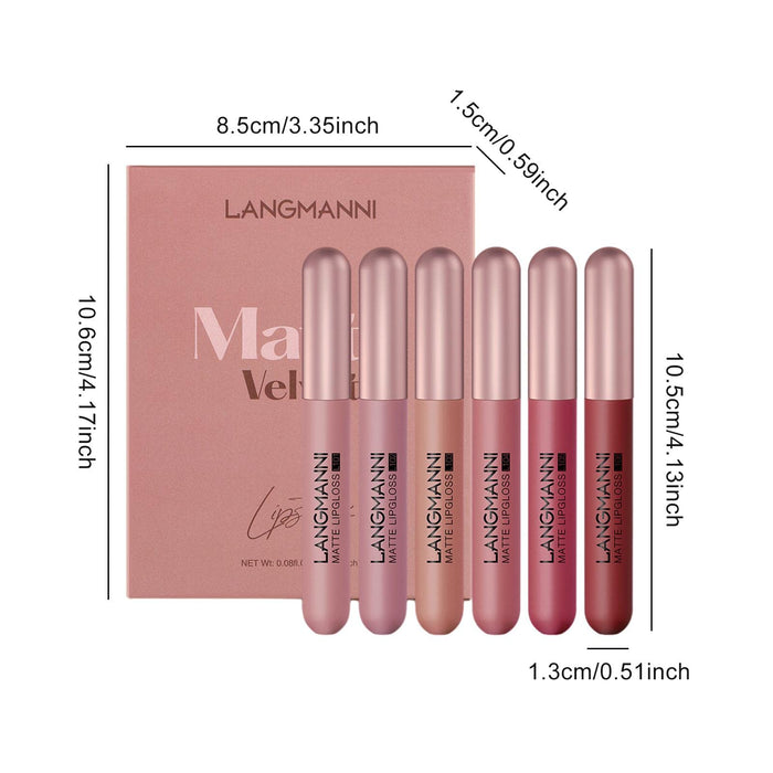 Zestaw upominkowy Velvet Matte Liquid Lipstick - 6 kolorów aksamitna matowa szminka w płynie,Matowy zestaw szminek, wodoodporny, długotrwały, nieprzywierający kubek nie blaknie, zestaw Sanzh