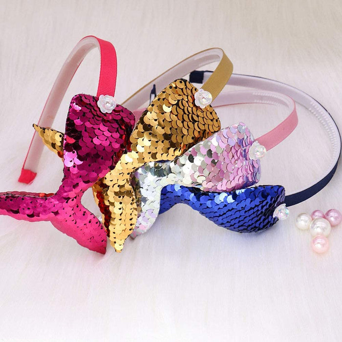 Opaska do włosów w kształcie syrenki, 6 sztuk, opaska na włosy z cekinami, elastyczna opaska na czoło z syrenką, błyszcząca syrenka, opaska na włosy z cekinami, opaska na czoło