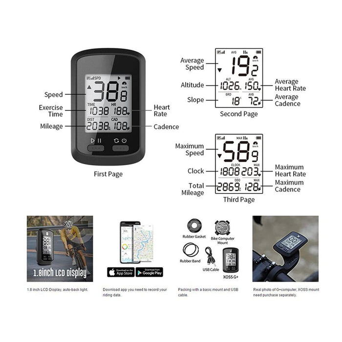 CUYUFIA Komputer rowerowy, bezprzewodowy komputer rowerowy z GPS ANT+, prędkościomierz IPX7, z automatycznym podświetleniem, LCD, pasuje do wszystkich rowerów