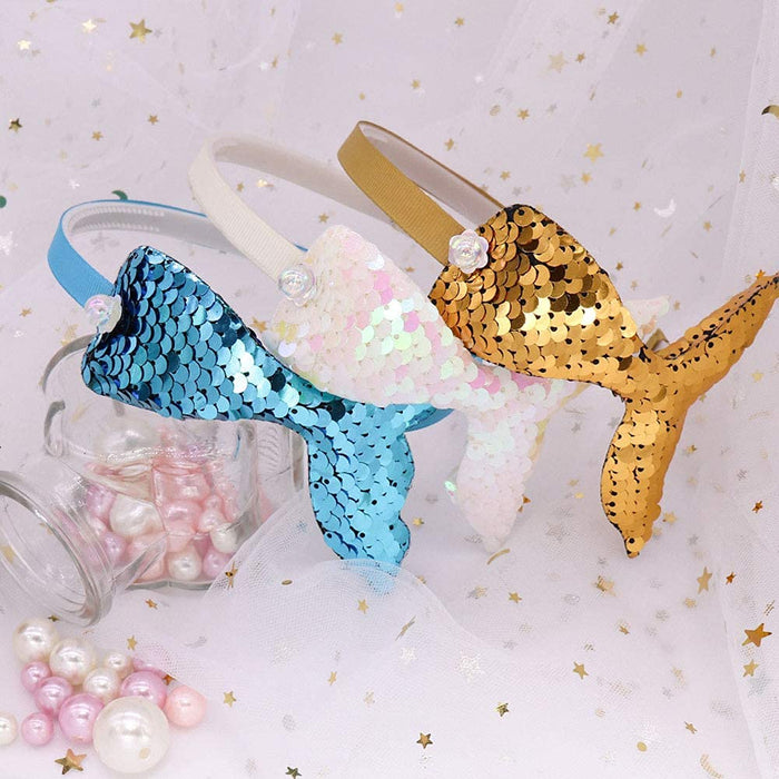 Opaska do włosów w kształcie syrenki, 6 sztuk, opaska na włosy z cekinami, elastyczna opaska na czoło z syrenką, błyszcząca syrenka, opaska na włosy z cekinami, opaska na czoło