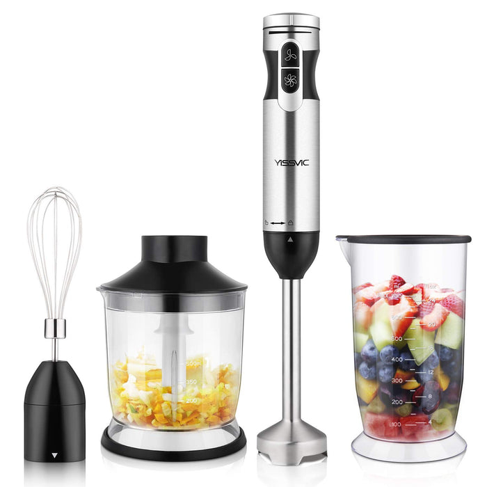 YISSVIC Blender ręczny 1000 W, 4 w 1, blender elektryczny, 9 prędkości z kubkiem pomiarowym 700 ml, 500 ml, rozdrabniacz, czarny