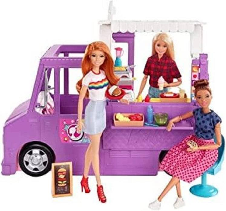 Barbie, Foodtruck Zestaw Do Zabawy Otwierana Furgonetka Z „Jedzeniem” + Ponad 30 Akcesoriów GMW07
