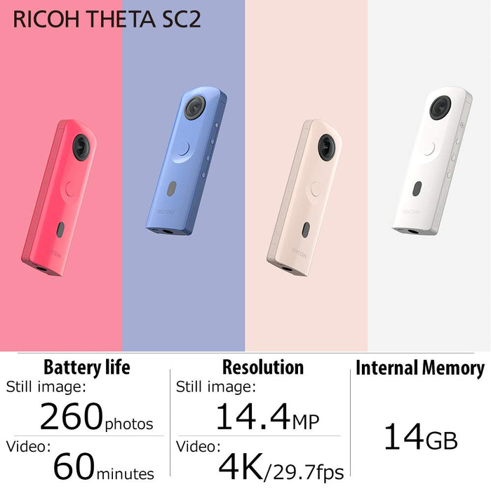 RICOH THETA SC2 biała kamera 360 ° C wideo 4K ze stabilizacją obrazu Wysoka jakość obrazu Szybki transfer danych Piękny widok nocny z niskim hałasem Cienki i lekki dla systemu iOS i Android