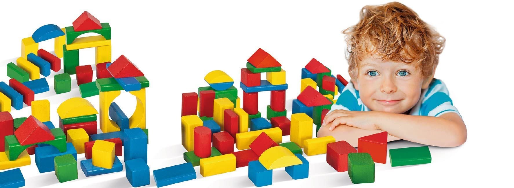 Eichhorn 100010171 Kolorowe drewniane klocki 100 elementów, pojemnik ze sznurkowym uchwytem, praktyczne wiaderko z pokrywką do sortowania - sorter kształtów na wieczku, dla dzieci od 1 roku