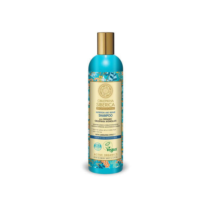 Natura Siberica, Professional Oblepikha odżywczy szampon do włosów słabych i uszkodzonych, ml, granatowy, drzewo sandałowe, 400 ml