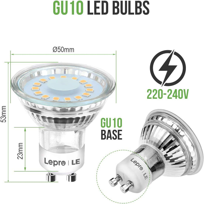 Lepro Żarówki LED GU10, ciepła biel żarówka LED GU10 4W (= 50W żarówka halogenowa), Reflektor LED 350lm 2700K, wiązka 120°, 10 Sztuk