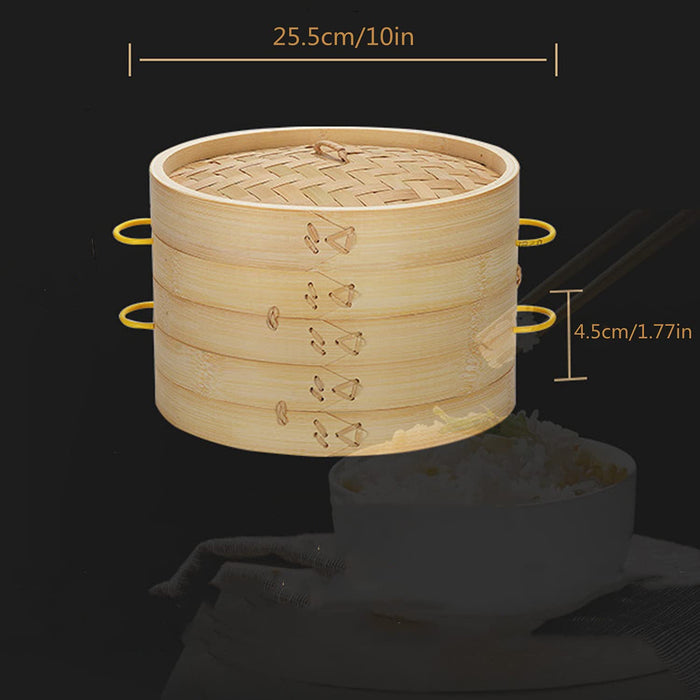 N / B Ręcznie wykonany bambusowy parowar 25 cm, 2-warstwowy kosz, zdrowe warzywa gotowane, bułki, dim sum, ryż, mięso, ryby i warzywa, łatwy do czyszczenia