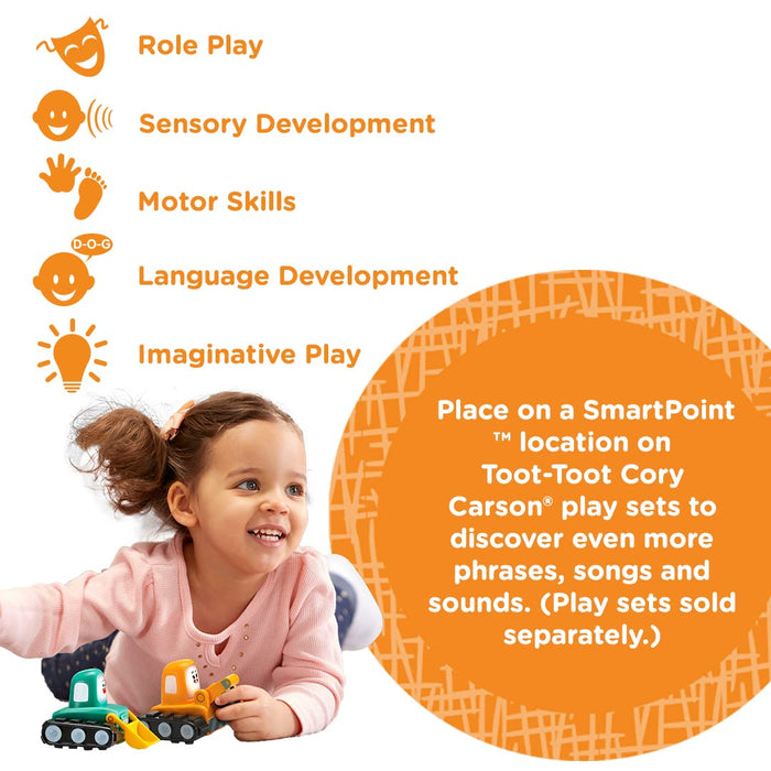 VTech Toot-Toot Drivers Cory Carson mini zestaw samochodowy, zabawka dla dzieci zestaw samochodowy do pomysłowej zabawy, mini zestawy samochodowe dla chłopców i dziewcząt w wieku 2, 3, 4, 5 lat +